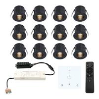 Set van 12 Betty LED Mini Inbouwspots met Trafo en Muurdimmer - 12 Volt 3 Watt 140 lumen - Dimbaar - Plat 37mm - 2700K - IP44 waterdicht - Zwart - thumbnail