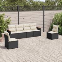 6-delige Loungeset met kussens poly rattan zwart - thumbnail