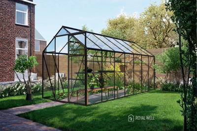 Royal Well Kate V aluminium tuinkas 192x436 cm zwart- - Veiligheidsglas- Royal Well