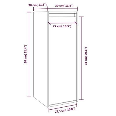 Wandkast 30x30x80 cm massief grenenhout grijs