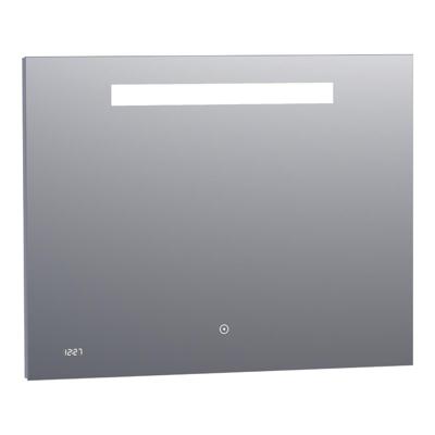 Brauer Quartz Spiegel - Rechthoekig - 90 cm - met Directe LED-Verlichting - Dimbaar - met Touchbediening - met Klok