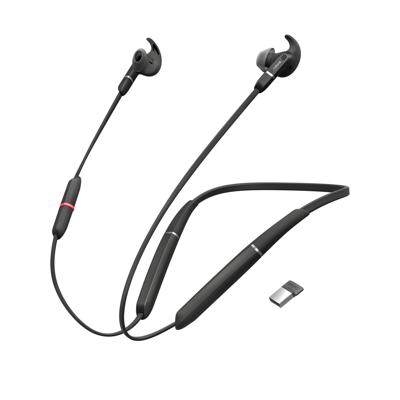 Jabra Evolve 65e In-Ear Headphones – Microsoft gecertificeerde Active Noise Cancelling Bluetooth Oordopjes met Nekband voor Draadloze Gesprekken, Muziek en Trilalarm – zwart