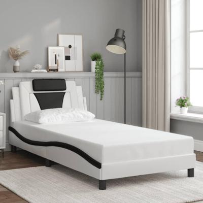 Bedframe met hoofdbord kunstleer zwart en wit 100x200 cm