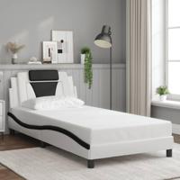 Bedframe met hoofdbord kunstleer zwart en wit 100x200 cm - thumbnail