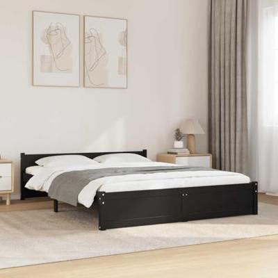 Bedframe massief hout zwart 140x190 cm - thumbnail