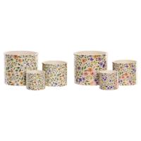 Grondlegger Home ESPRIT Bruin Multicolour Keramisch Shabby Chic 13,6 X 13,6 X 11,8 CM (3 Onderdelen) (2 Stuks) - thumbnail