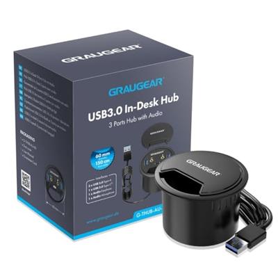 GrauGear G-THUB-AU-60 G-THUB-AU-60 USB-hub 2 poorten USB-A USB 3.0 5 GBit/s Met audiopoorten Zwart