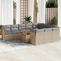 11-delige Tuinset met kussens poly rattan beige - thumbnail