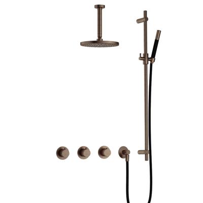 Hotbath Cobber - CB7067 - Inbouw Regendoucheset - Verouderd Messing - 2 Stopkranen - Thermostatisch - Plafondbuis 15 cm - Hoofddouche 200 mm - Staafhanddouche - Glijstang 900 mm - Waterbesparend