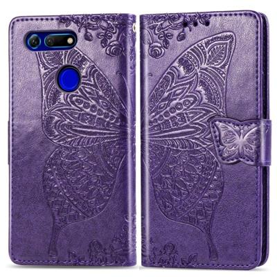 Butterfly Love bloemen reliëf horizontale Flip lederen case voor Huawei V20 met houder & kaartsleuven & portemonnee & Lanyard (donker paars)