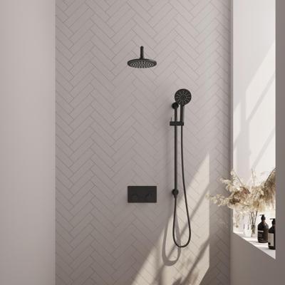 Black Edition inbouw regendouche set 69: 20 cm douchekop, gebogen muurarm, 3-standen handdouche, doucheslang, geïntegreerde glijstang