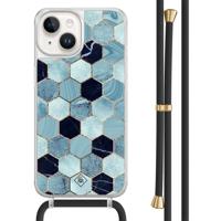 iPhone 14 hoesje met zwart koord - Blue cubes - thumbnail