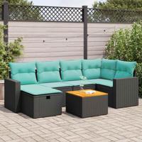7-delige Loungeset met kussens poly rattan zwart - thumbnail
