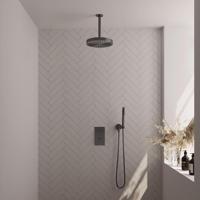 BRAUER Stripe Thermostatische Inbouw Regendouche - 3-weg - rechthoekig - SET 15 - 25cm douchekop - plafondarm - staaf handdouche - doucheslang - wandaansluitbocht - gunmetal geborsteld PVD 5-GM-393 - thumbnail
