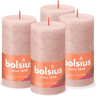 Bolsius rustiek stompkaars misty pink ø68x130 mm 60 uur (4 stuks)