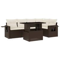 6-delige Loungeset met kussens poly rattan bruin - thumbnail