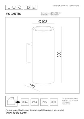 Lucide VOLANTIS - Wandspot / Wandlamp Binnen/Buiten - 2xE27 - IP54 - Zwart