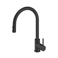 Hotbath Fellow keukenkraan met flexibele uittrekbare handdouche en draaibare uitloop zwart mat FKM14 - thumbnail