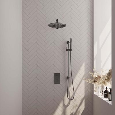 BRAUER Gunmetal Edition thermostatische inbouw regendouche 3-weg omstelling SET 38 met 30 cm douchekop en rechte muurarm en staaf handdouche en doucheslang en geïntegreerde glijstang gunmetal geborsteld PVD BRAUER Gunmetal Edition thermostatische inbouw regendouche 3-weg omstelling SET 38 met 30 cm douchekop en rechte muurarm en staaf handdouche en doucheslang en geïntegreerde glijstang gunmetal geborsteld PVD