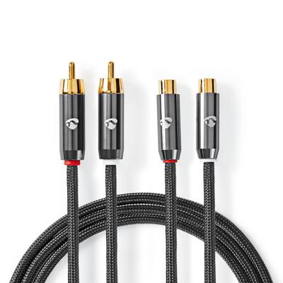 Stereo-Audiokabel | 2x RCA Male - 2x RCA Female | Gun Metal Grey | Gevlochten kabel