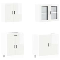 4-delige Keukenkastenset Porto bewerkt hout glanzend wit - thumbnail