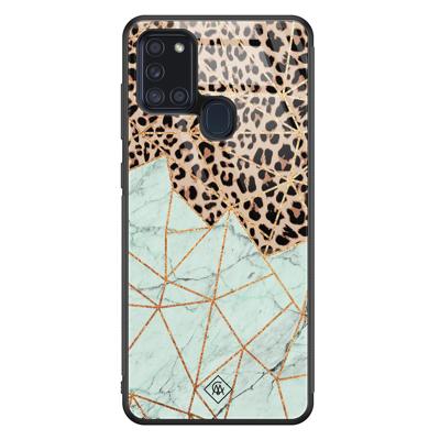 Samsung Galaxy A21s glazen hardcase - Luipaard marmer mint Samsung Galaxy A21s glazen hardcase - Luipaard marmer mint