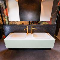 Badkamermeubelset Mondiaz Erin 150 cm met 1 Lade met RIDGE Wastafel Dubbel Talc met 2 kraangaten Greeploos Mat Greey - thumbnail