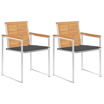 Tuinstoelen 2 st met kussens massief teakhout en staal