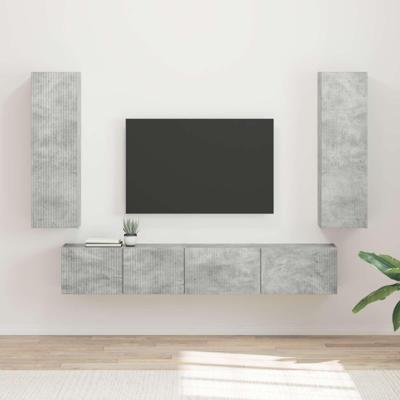 Tv-meubelset Wandgemonteerd 3 pcs Beton Grijs Bewerkt hout