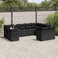 10-delige Loungeset met kussens poly rattan zwart - thumbnail