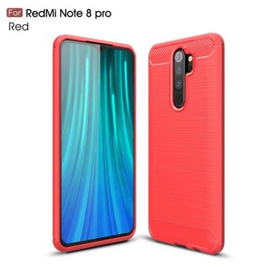 Voor Xiaomi Redmi Note 8 Pro geborsteld textuur koolstofvezel TPU case (rood)