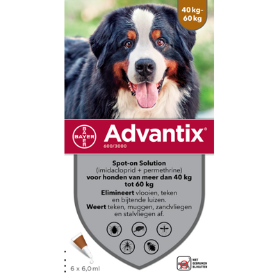 Advantix 600/3000 voor honden van 40 tot 60 kg 6 pipetten Advantix 600/3000 voor honden van 40 tot 60 kg 6 pipetten