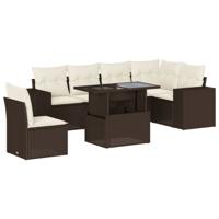7-delige Loungeset met kussens poly rattan bruin - thumbnail
