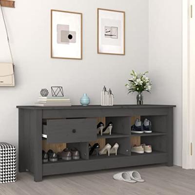 VidaXL Schoenenkast 110x38x45,5 cm massief grenenhout grijs VidaXL Schoenenkast 110x38x45,5 cm massief grenenhout grijs
