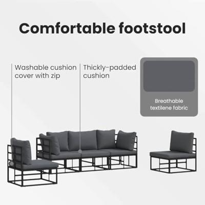 Tuinbankenset met kussen 6 pcs Zwart Aluminium