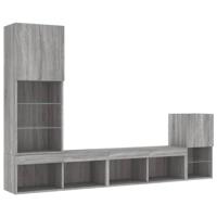 4-delige Tv-wandmeubelset met LED bewerkt hout grijs sonoma - thumbnail