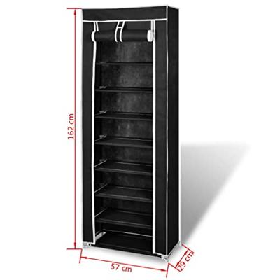 VidaXL Schoenenkast met hoes 57x29x162 stof zwart VidaXL Schoenenkast met hoes 57x29x162 stof zwart