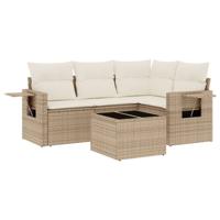5-delige Loungeset met kussens poly rattan beige - thumbnail
