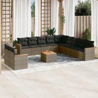 12-delige Loungeset met kussens poly rattan grijs - thumbnail