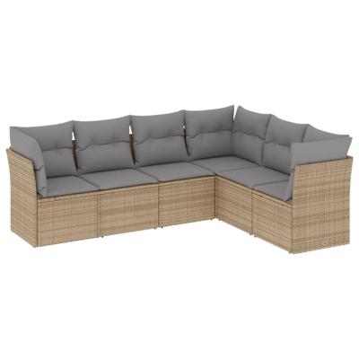 7-delige Loungeset met kussens poly rattan beige
