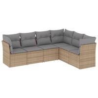 7-delige Loungeset met kussens poly rattan beige - thumbnail