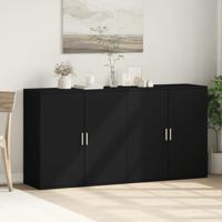 Dressoirs 2 st 79x38x80 cm bewerkt hout zwart - thumbnail