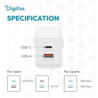 Digitus DA-10302 USB-oplader 45 W 1x USB-A, 1x USB-C Wit - thumbnail