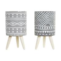 Grondlegger DKD Home Decor Grijs Cement Wit Pijnboom Boho (14,3 x 14,3 x 26,2 cm) (2 Stuks) - thumbnail