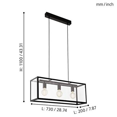 Eglo Hanglamp 3 lichts zw/helder 'charterhouse'
