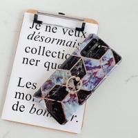 Voor Huawei P30 Pro plating kleurrijke geometrische patroon mozaïek marmer TPU mobiele telefoon geval Rhinestone stand ring (zwart PR6) - thumbnail