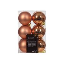 12 onbreekbare kerstballen rood koper 6 cm - thumbnail