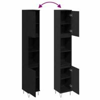 Badkamerkast Zwart Eiken 30 x 30 x 190 cm Bewerkt hout - thumbnail