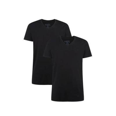 2-pak heren T-shirts V-hals - Velo - Bamboe heren ondershirts korte mouwen - Donkerblauw - Groen - Wit - Zwart - S - S - S - S - S - S - S - S