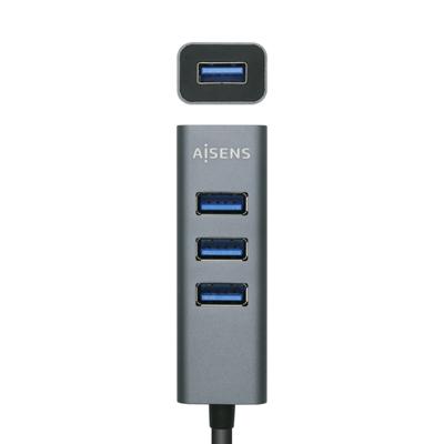 AISENS A109-0508 HUB USB 3.1 USB-C, USB-C/M-4xType A/H, grijs, 15 cm
